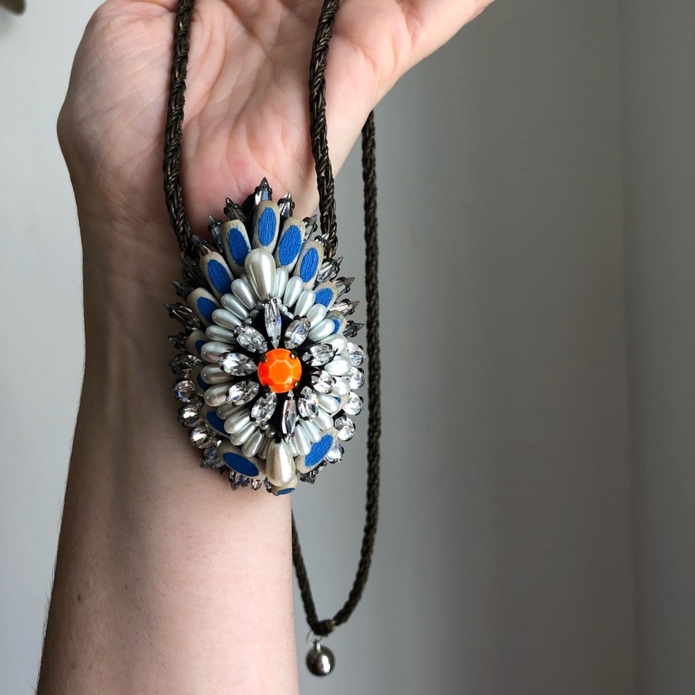 Anthropologie Jeweled Plumes Statement Necklace - Picture 1 of 8